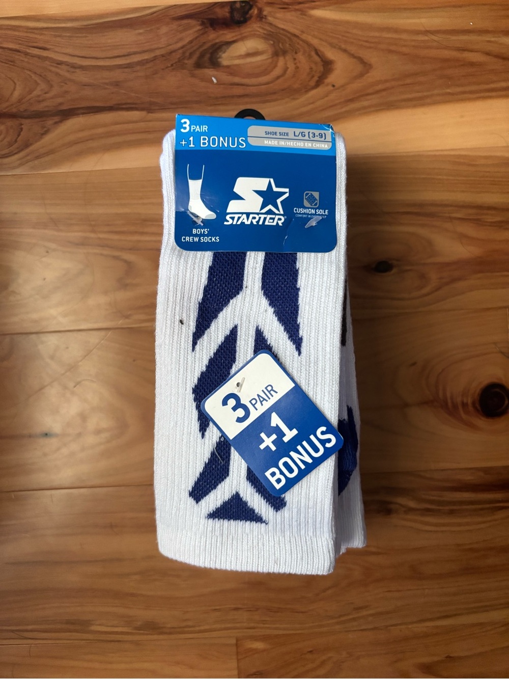 STARTER White & Navy Boys' Crew Athletic Socks - 3 Pack +1 Bonus